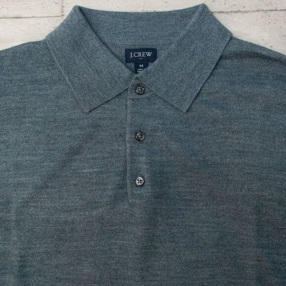 NWT J. Crew Merino Wool Blend Sweater Polo Heathered Evening Storm size M - Picture 3 of 11